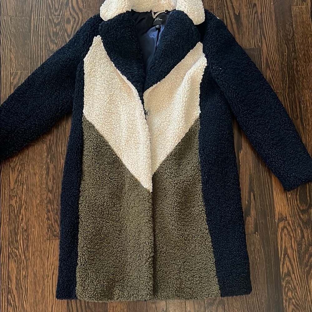 J. Crew Cream and Navy Teddy Jacket Plush Cozy Style
